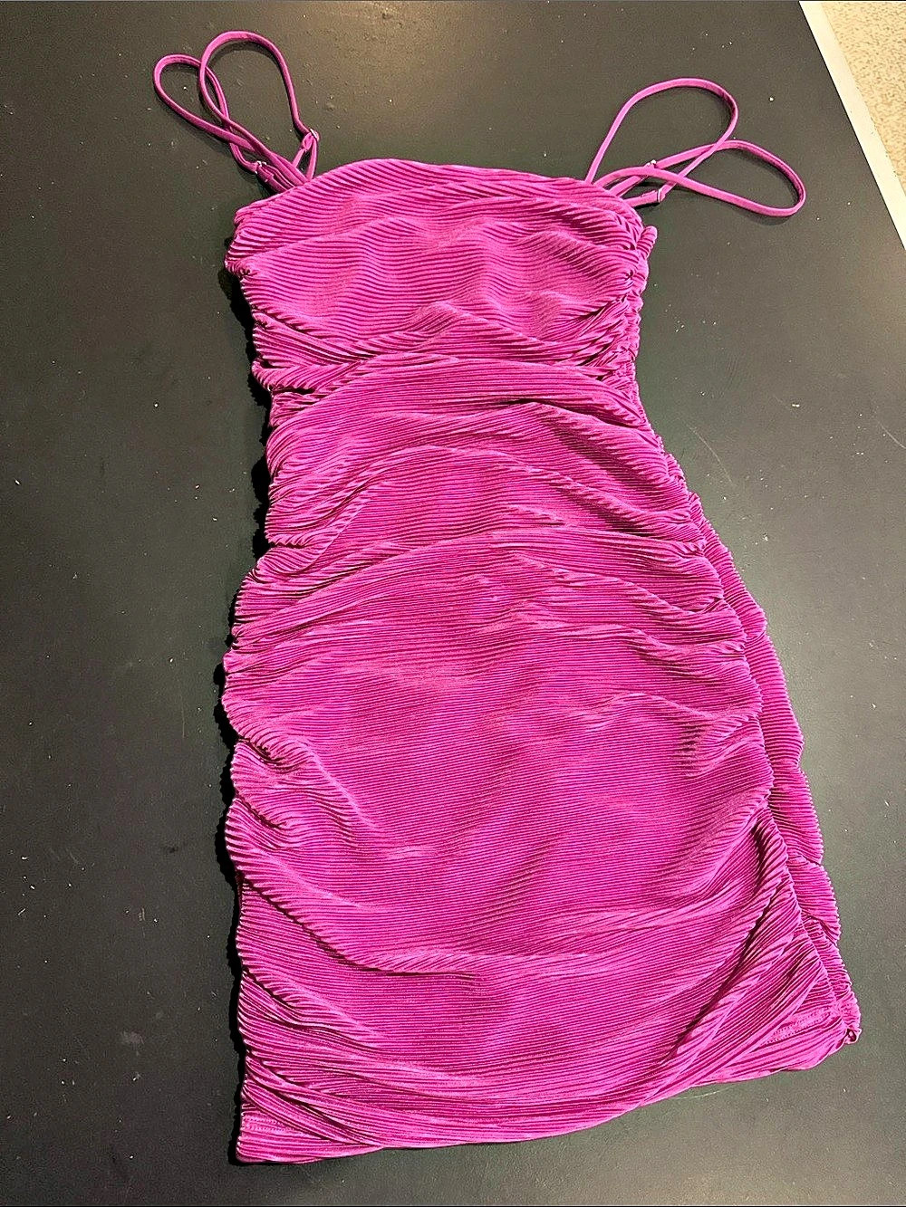 Lulus Got You Staring Magenta Ruched Mesh Bodycon Mini Dress